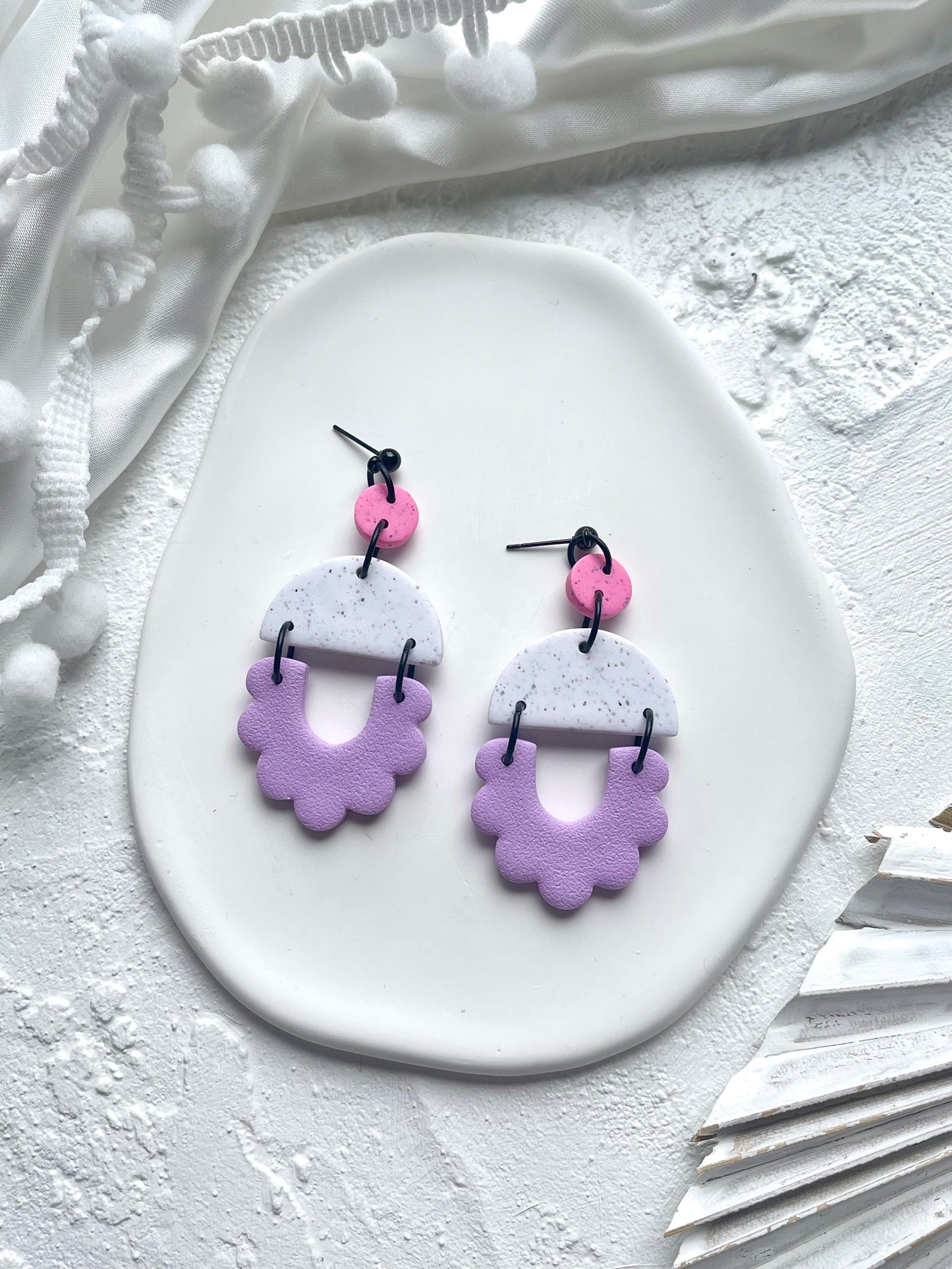 'Granite' Scalloped Semi Circle Dangle