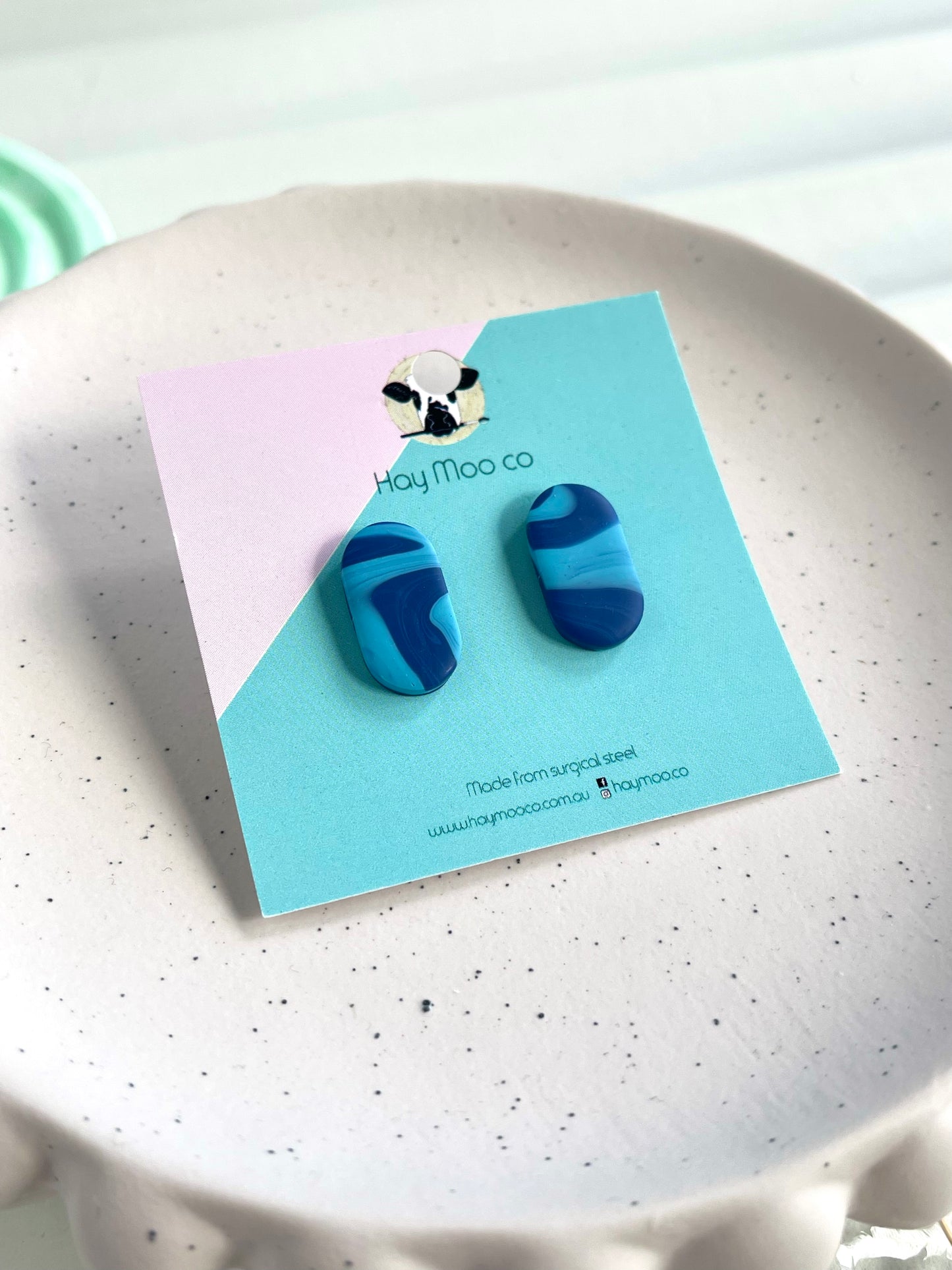 'Blue Stripe' Oval Stud