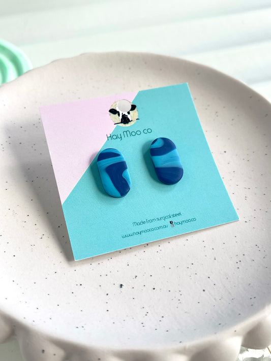 'Blue Stripe' Oval Stud