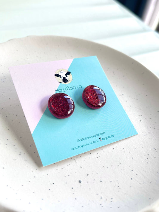 'Red Glitter' Circle Stud
