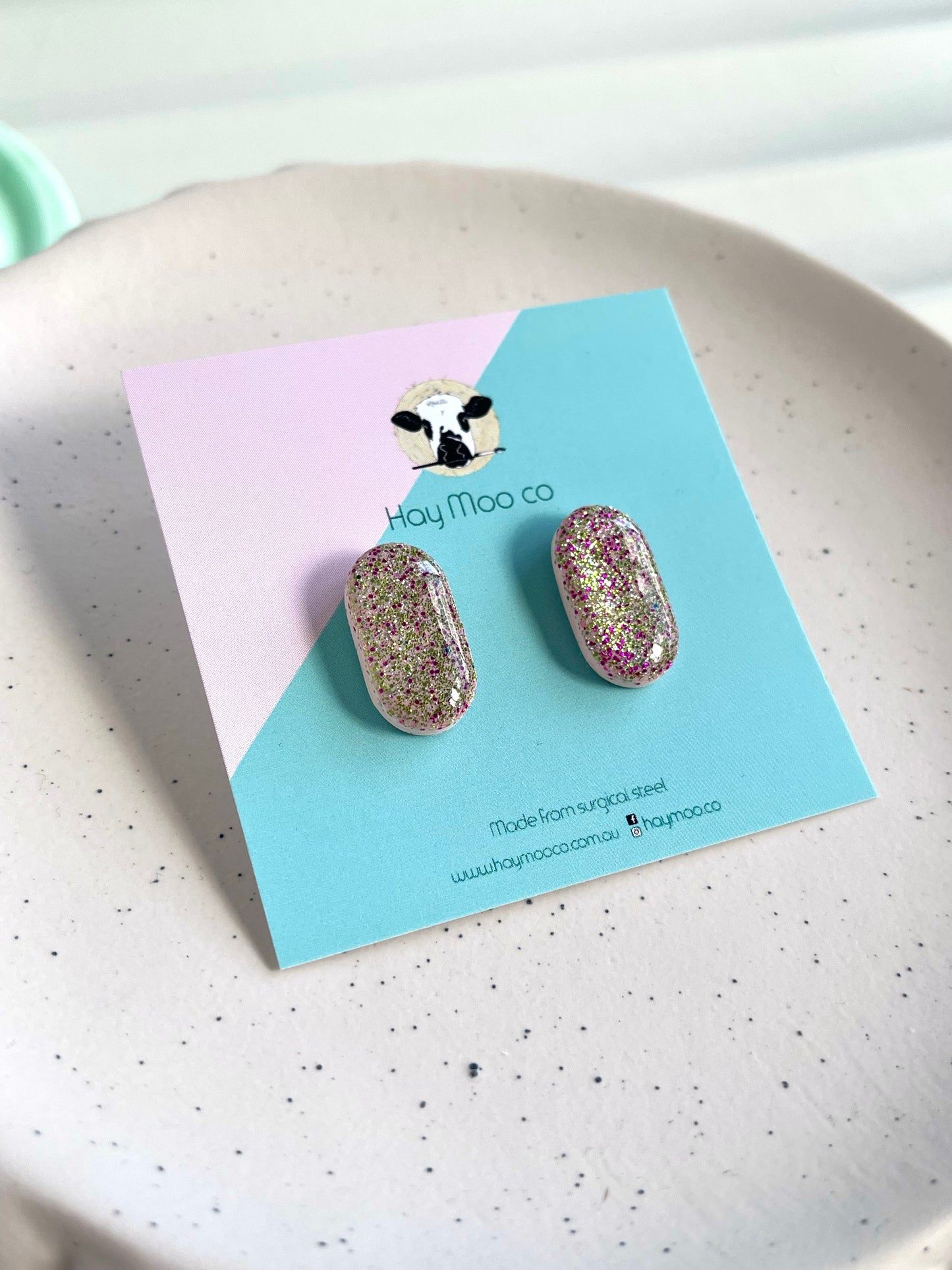 'Fairy Glitter' Oval Stud