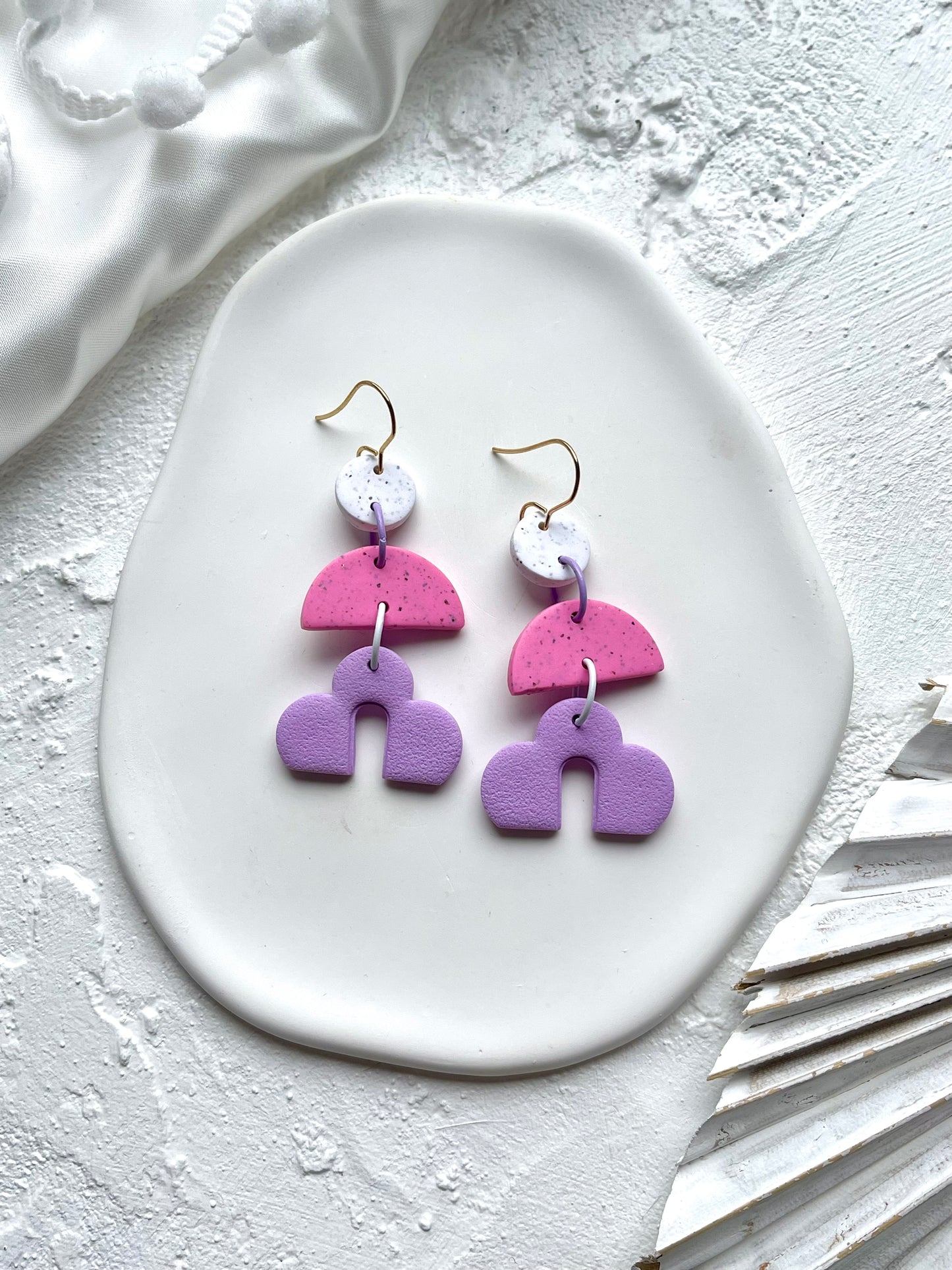 'Granite' Scalloped Semi Circle Dangle