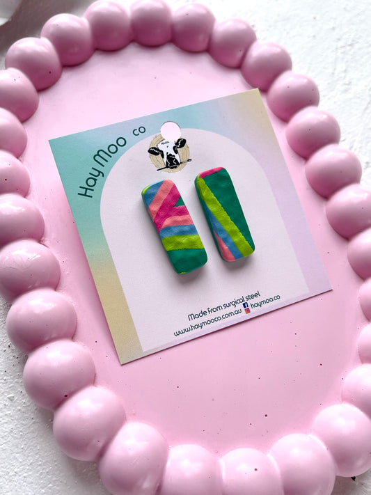 'Aqua Bloom' Rectangle Stud