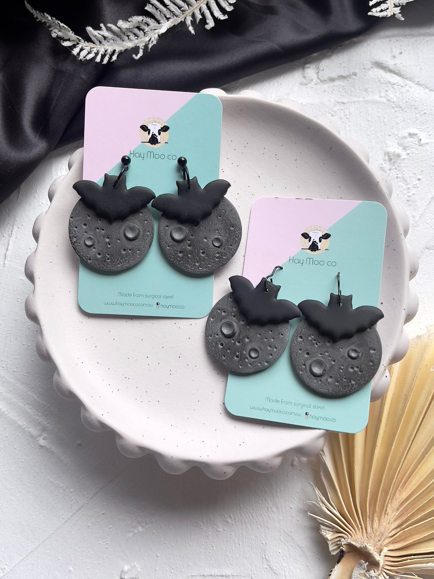 'Witchy' Bat On Moon Dangle