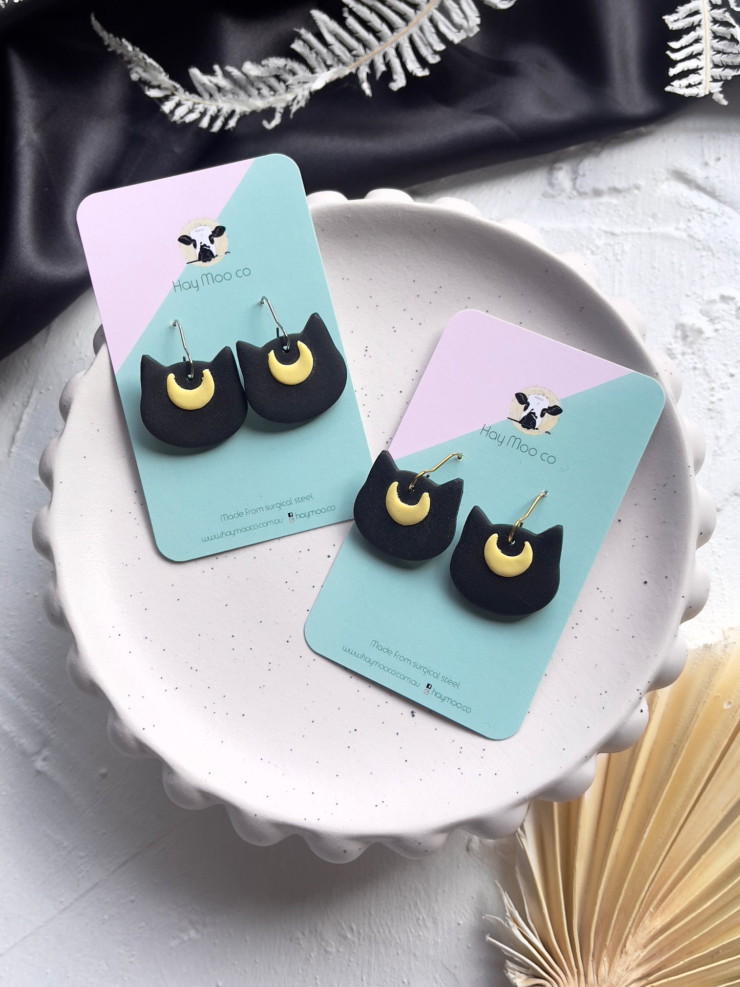 'Witchy' Moon Black Cat Dangle