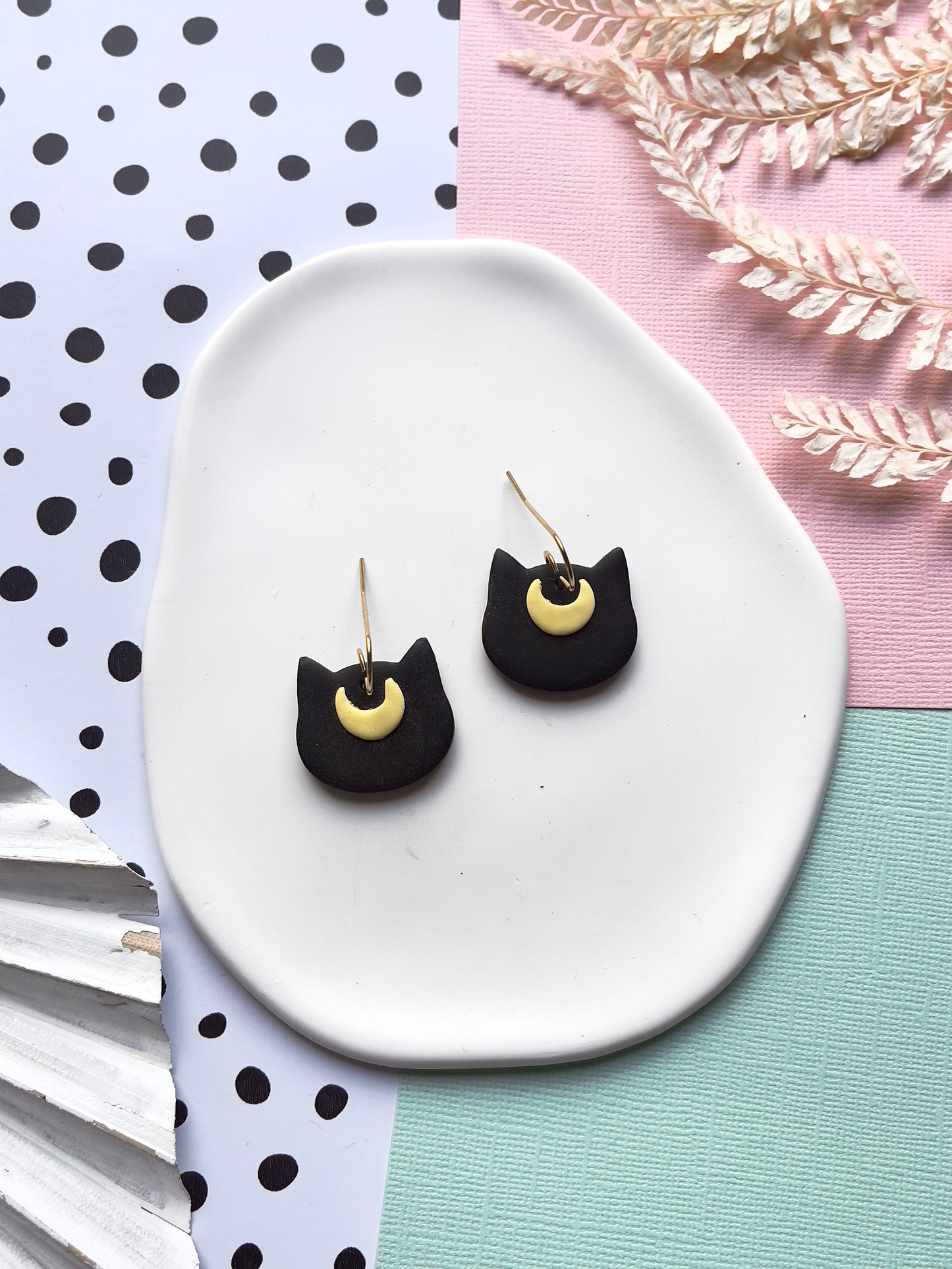 'Witchy' Moon Black Cat Dangle