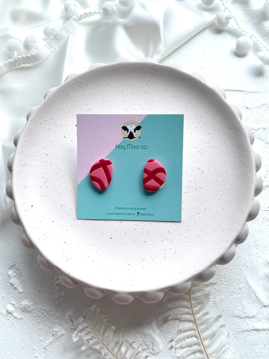 *CLIP ON* Red Stripe Pebble Stud