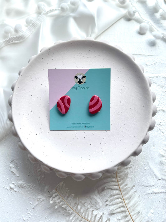 *CLIP ON* Pink Stripe Pebble Stud