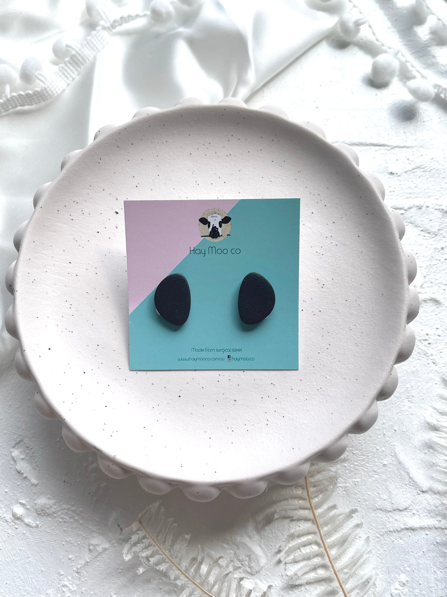 *CLIP ON* Black Pebble Stud