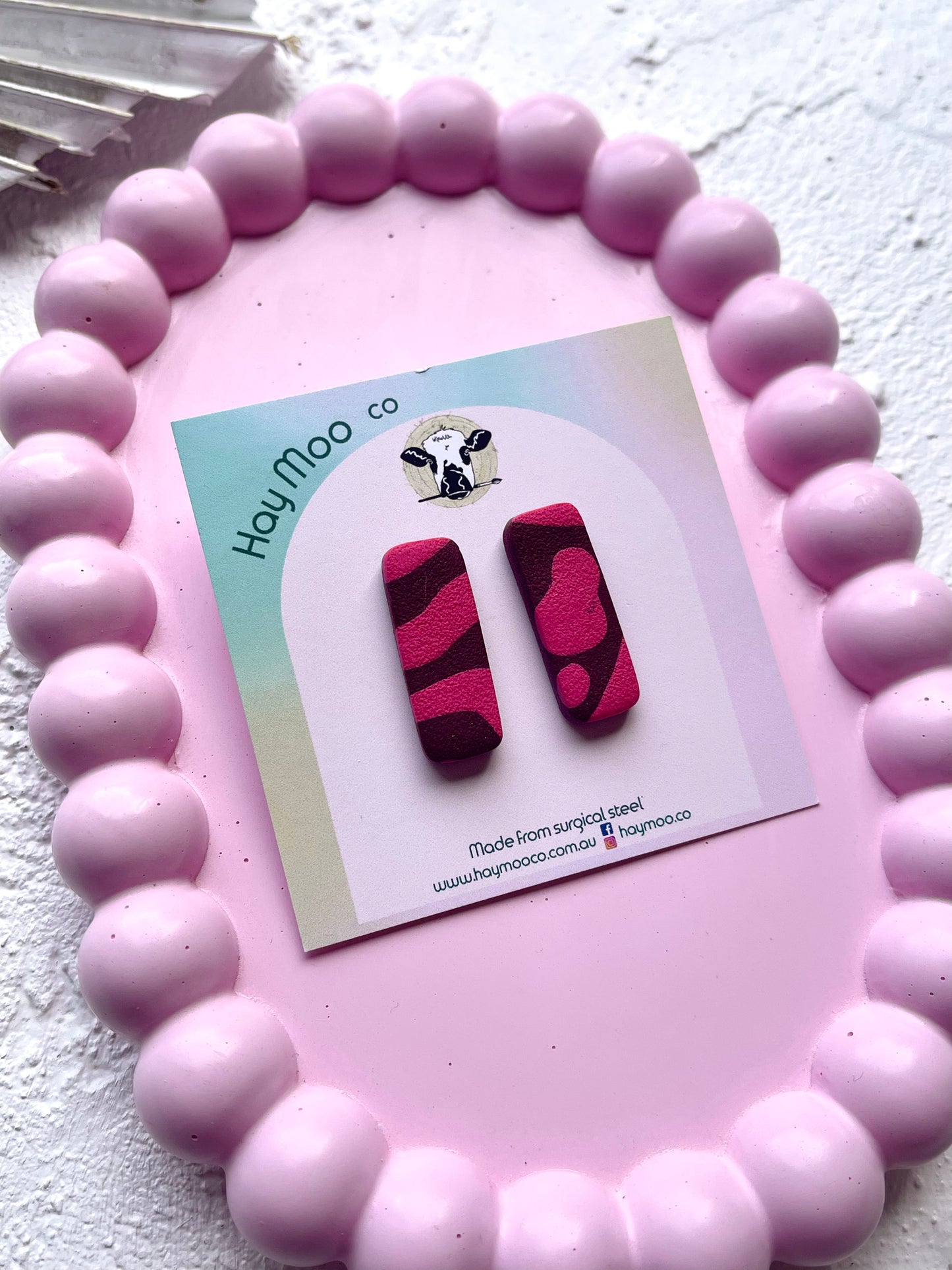 'Berry Blossom' Long Rectangle Stud