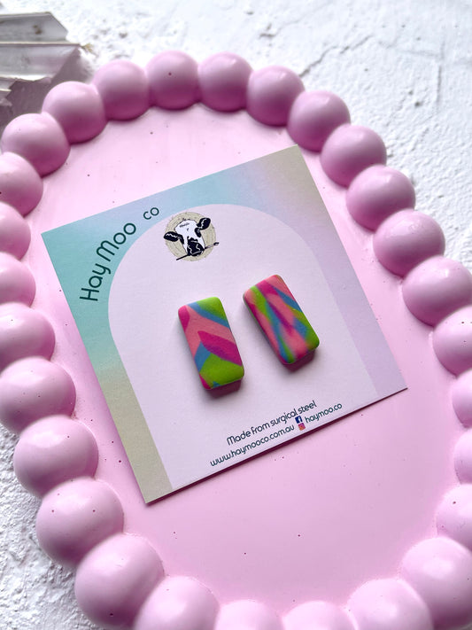 'Aqua Bloom' Swirl Rectangle Stud