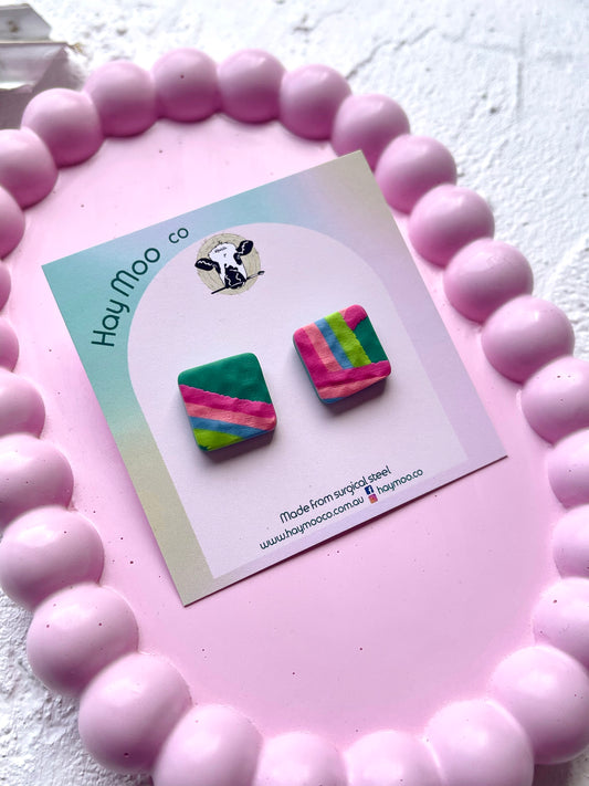 'Aqua Bloom' Square Stud