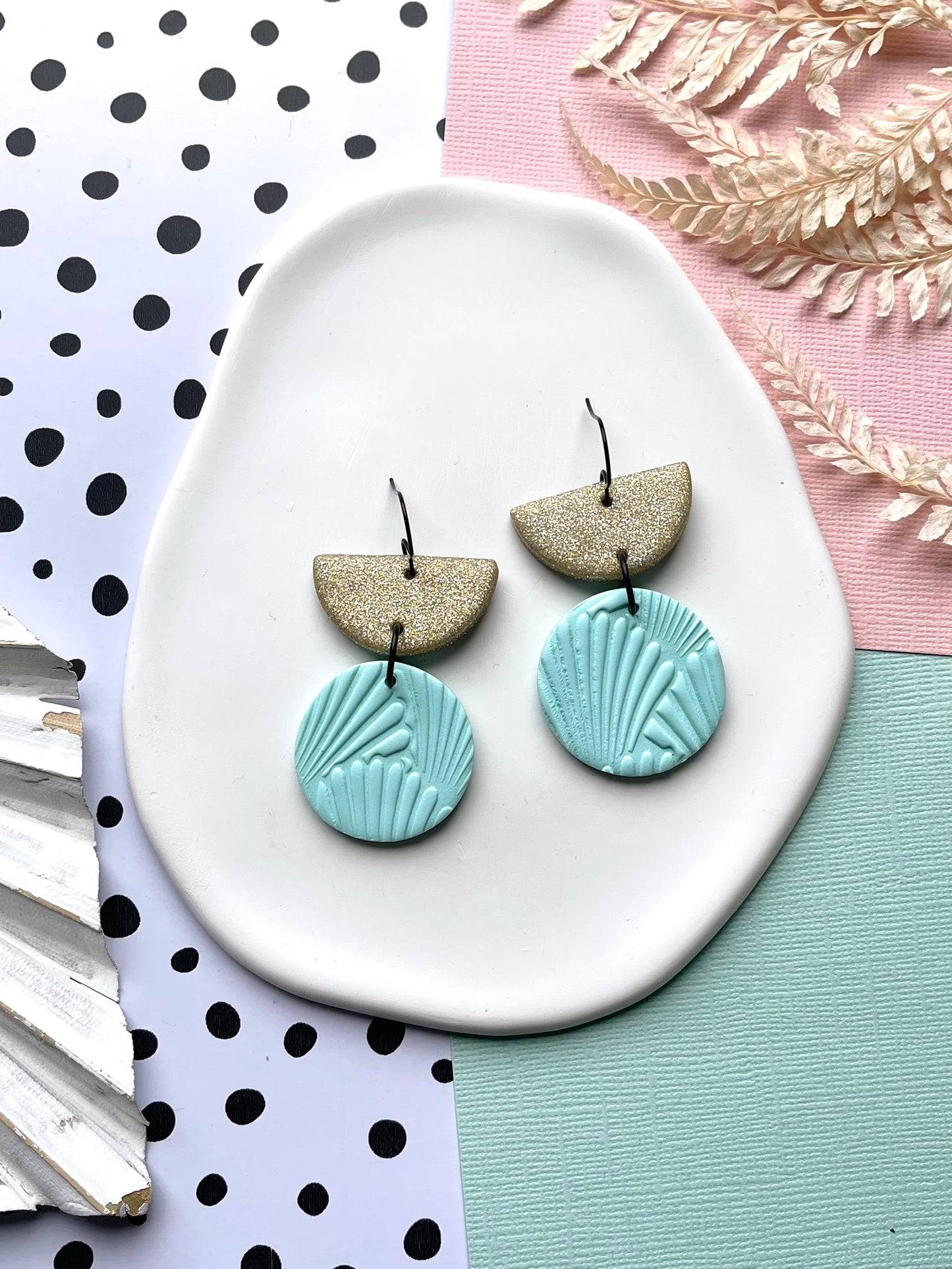 'Aqua' Gold Semi Circle Dangle