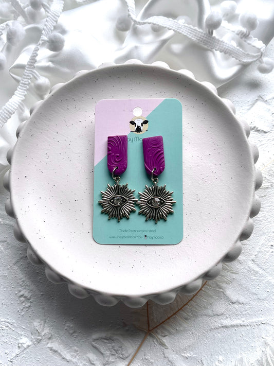 'Purple Swirl' Silver Charm Arch Stud Dangle