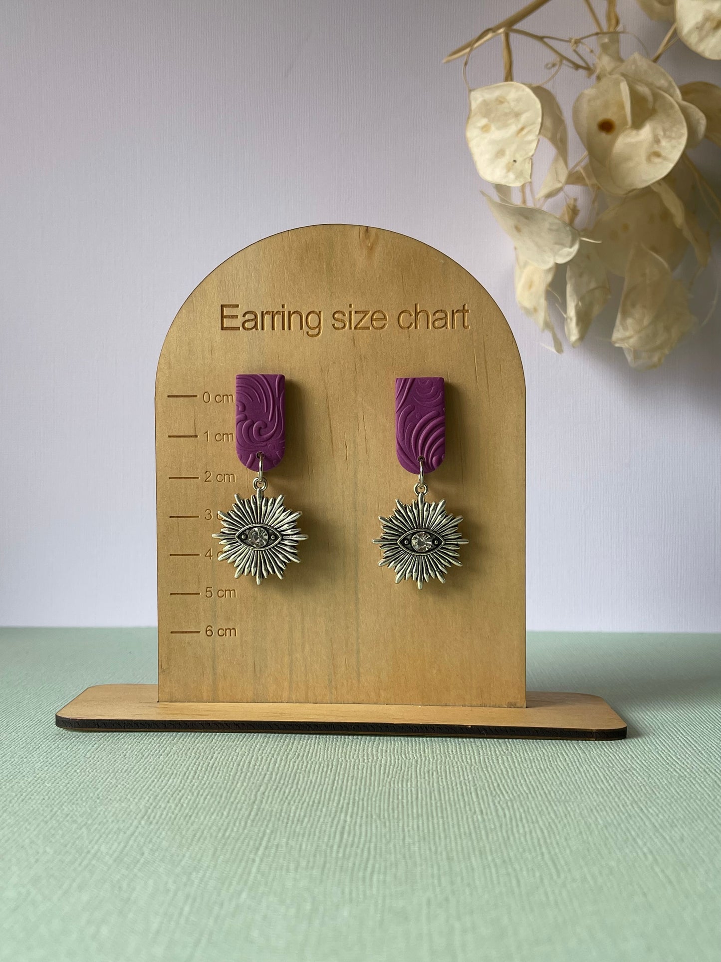 'Purple Swirl' Silver Charm Arch Stud Dangle