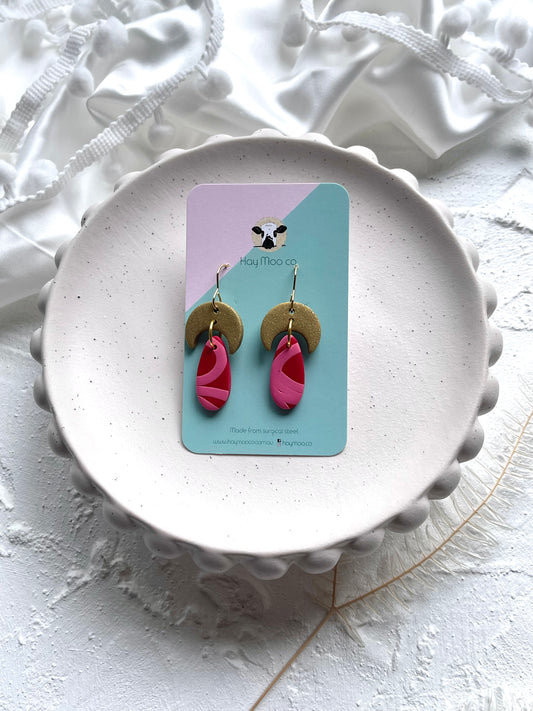 'Pink Stripe' Gold Moon Droplet Dangle