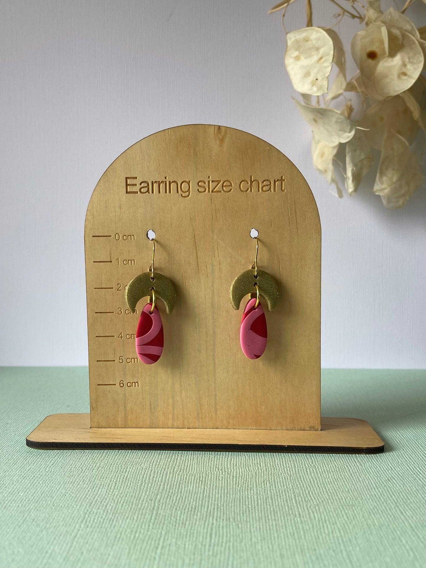 'Pink Stripe' Gold Moon Droplet Dangle