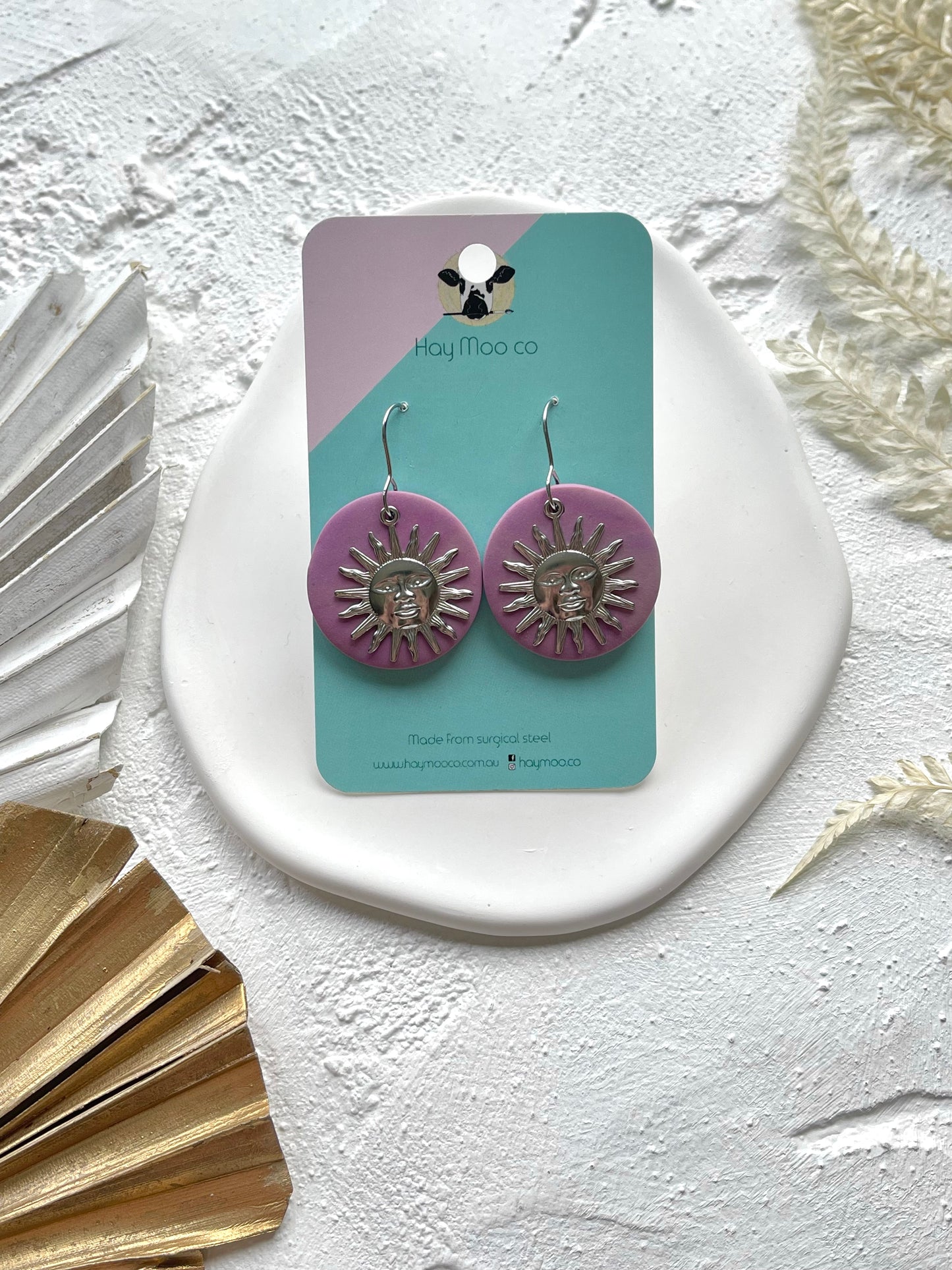'Purple' Sun Charm Circle Dangle