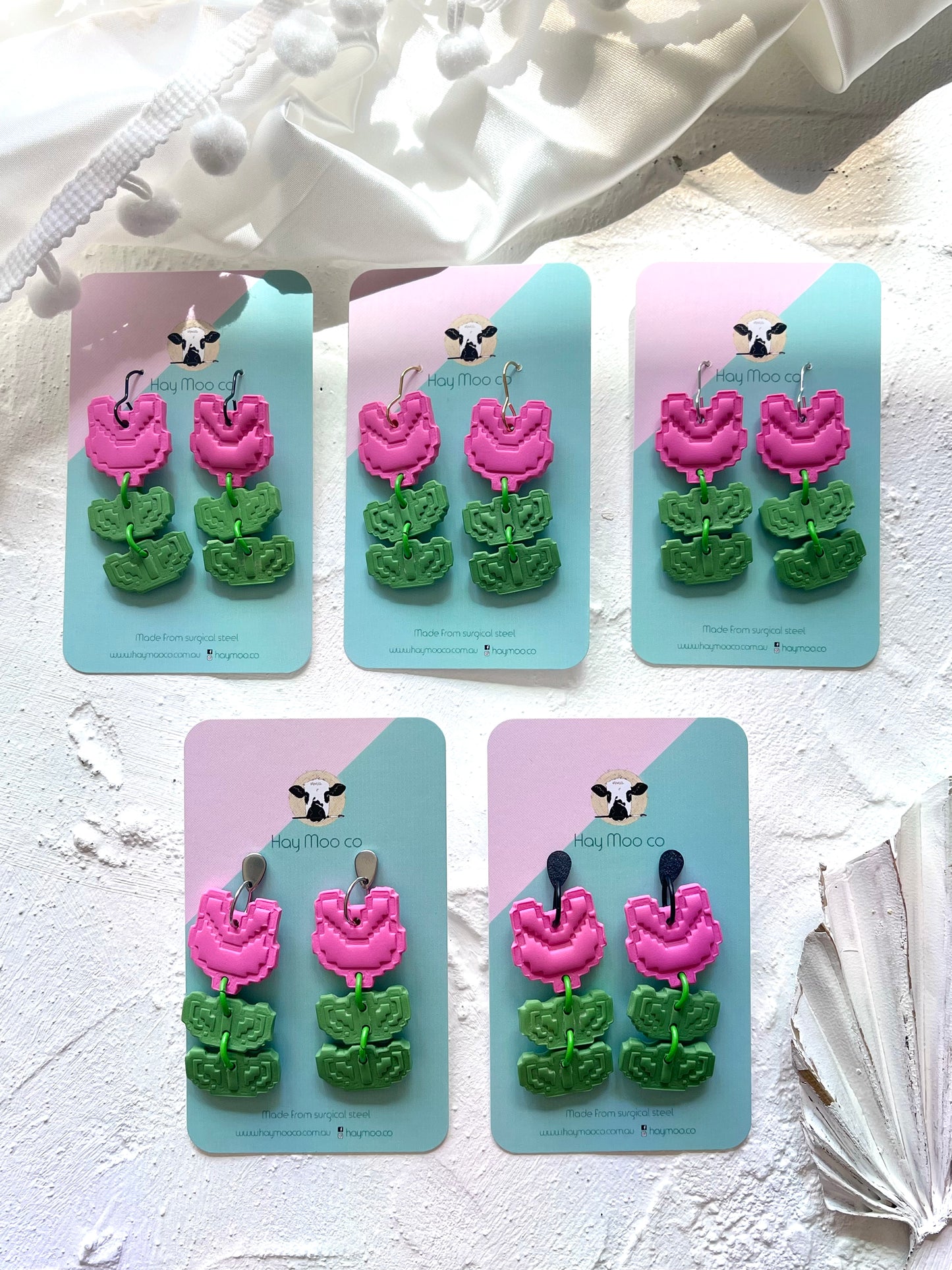 'Pink Flower Stack' Dangle