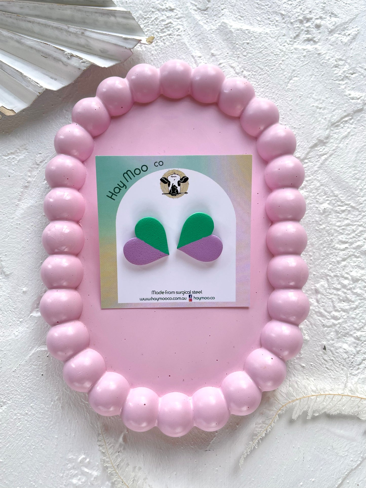 'Green & Purple Split' Heart Stud