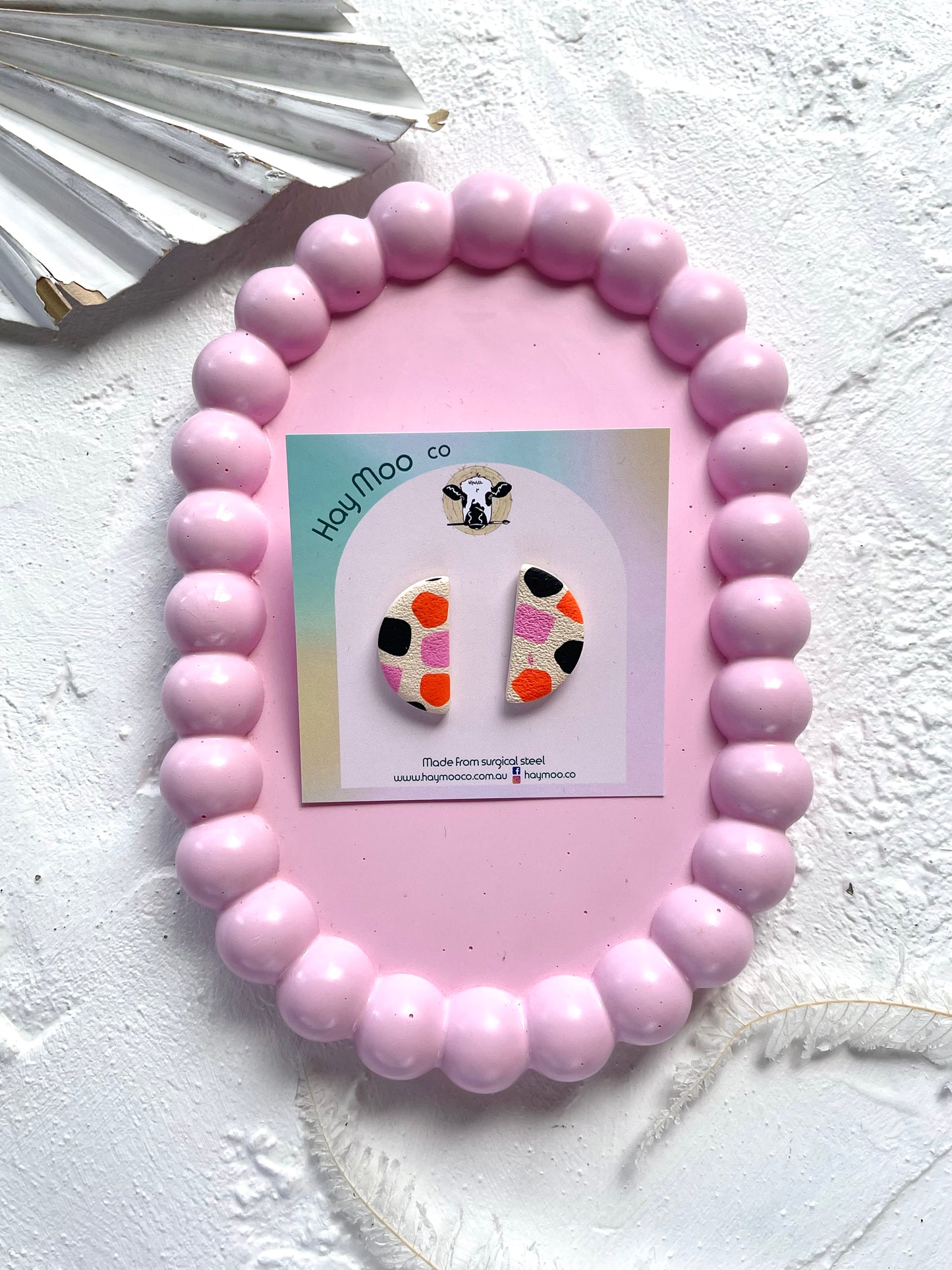 'Orange Patchwork' Semi Circle Stud