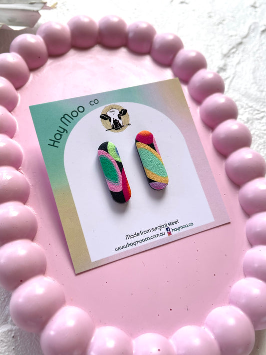 'Dark Colour Pop' Long Oval Stud