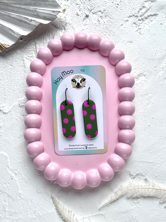 'Star Fern' Long Oval Dangle