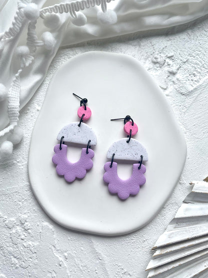 'Granite' Scalloped Semi Circle Dangle