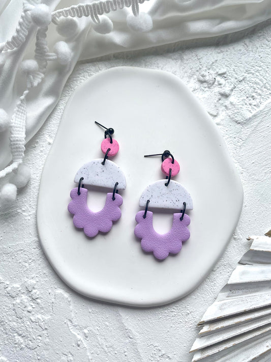 'Granite' Scalloped Semi Circle Dangle