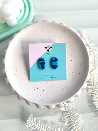 'Blue Stripe' Oval Stud