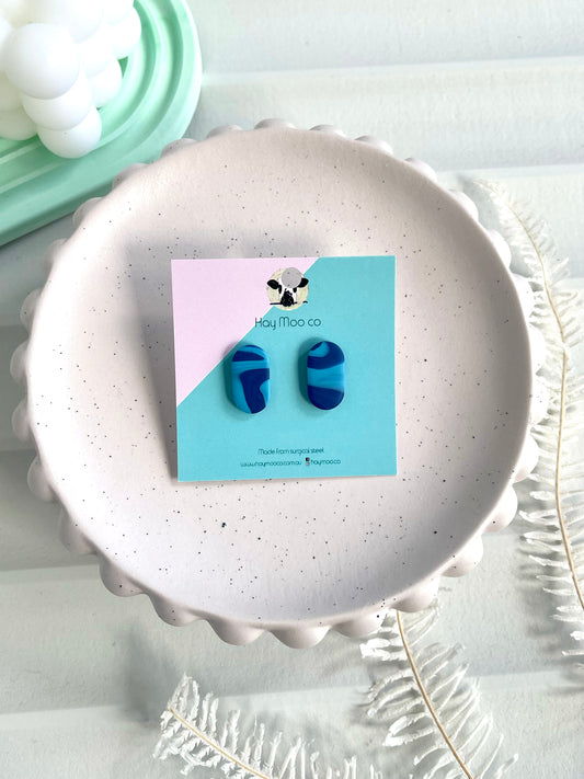 'Blue Stripe' Oval Stud