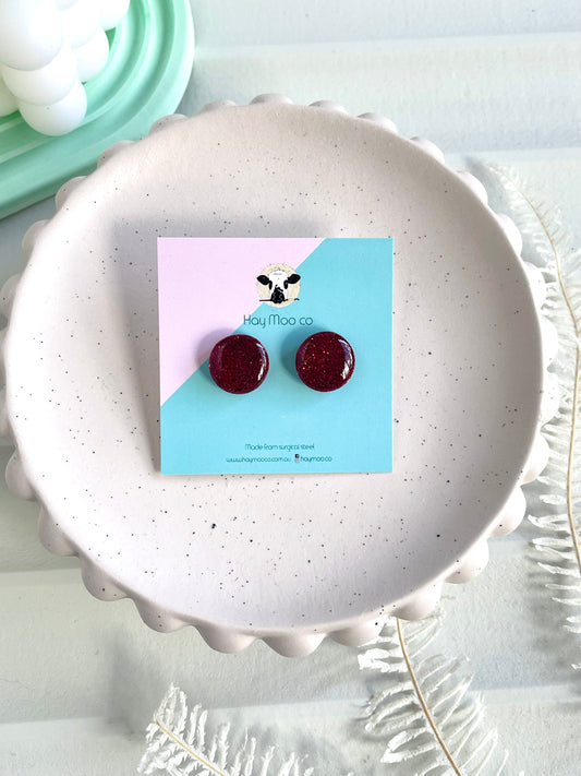 'Red Glitter' Circle Stud