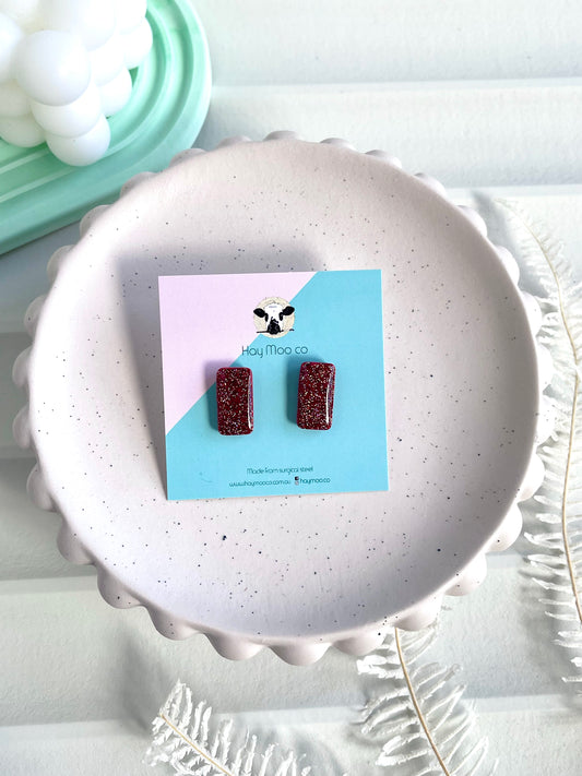 'Red Glitter' Rectangle Stud