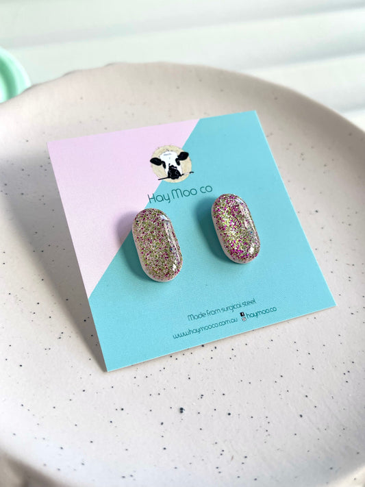 'Fairy Glitter' Oval Stud