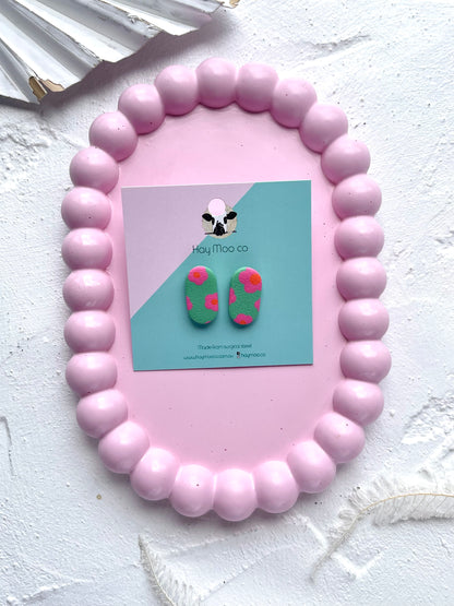 'Pink Petals' Oval Stud