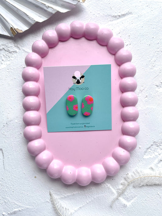 'Pink Petals' Oval Stud