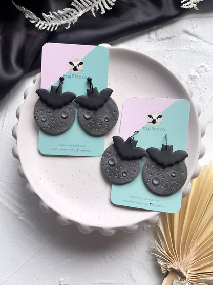'Witchy' Bat On Moon Dangle