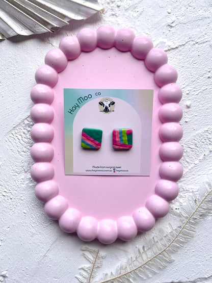 'Aqua Bloom' Square Stud