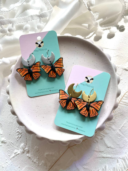 'Monarch Butterfly' Small Moon Charm Dangle