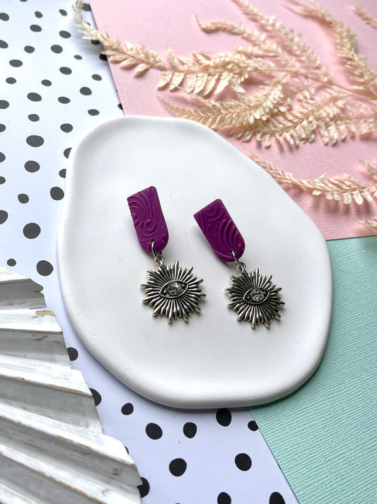 'Purple Swirl' Silver Charm Arch Stud Dangle