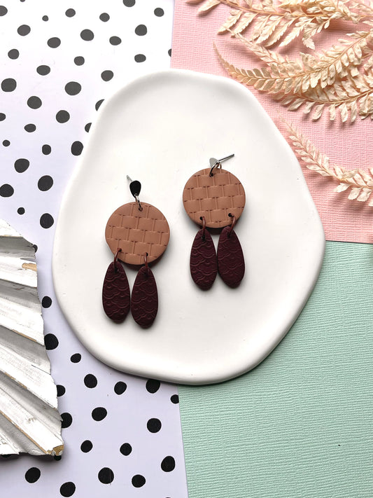 'Rattan' Maroon Droplets Dangle