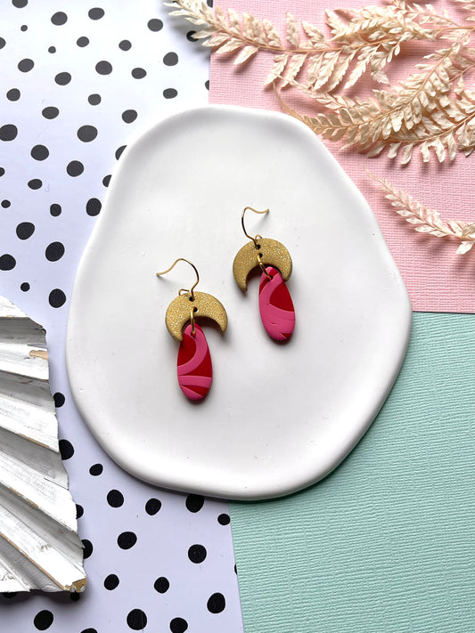 'Pink Stripe' Gold Moon Droplet Dangle