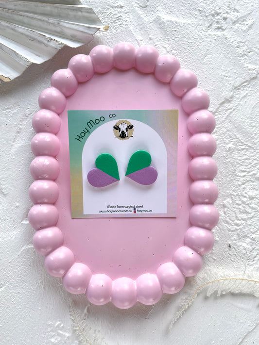 'Green & Purple Split' Heart Stud