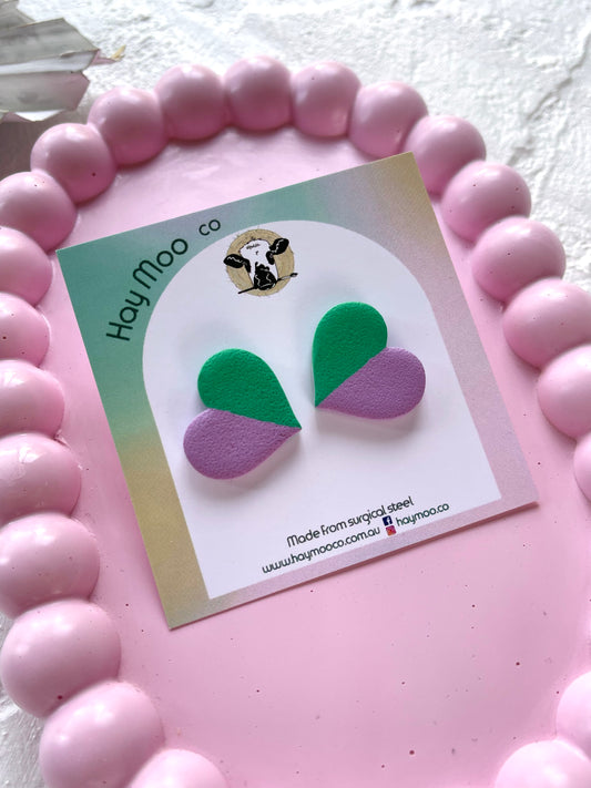 'Green & Purple Split' Heart Stud