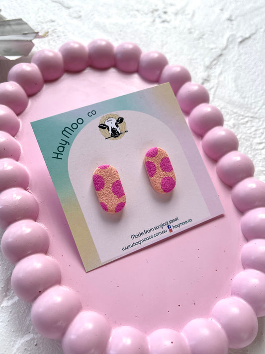 'Polka Peach' Oval Stud