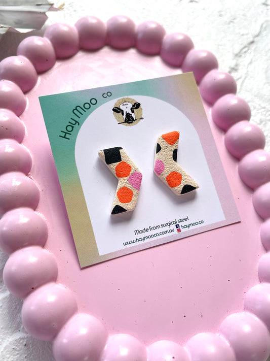 'Orange Patchwork' Arrow Stud