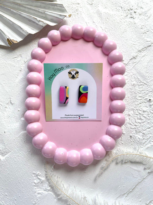 'Dark Colour Pop' Rectangle Stud