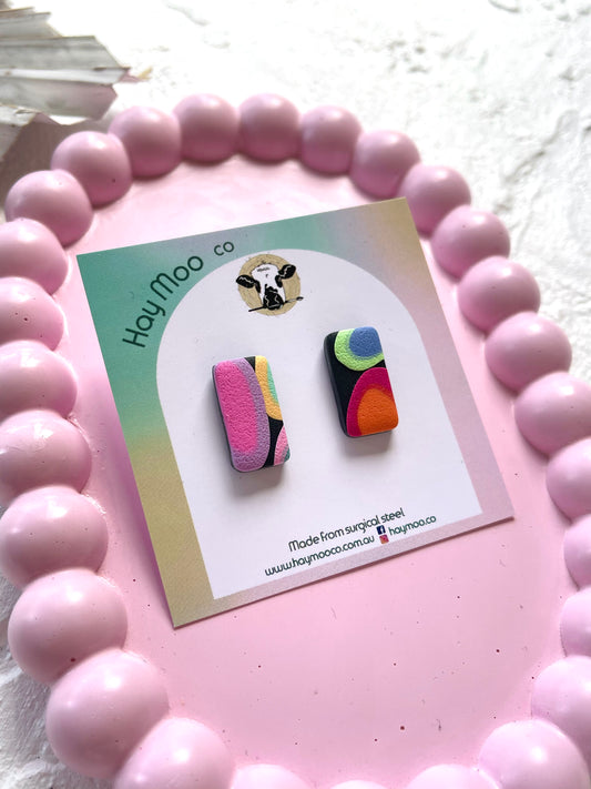 'Dark Colour Pop' Rectangle Stud