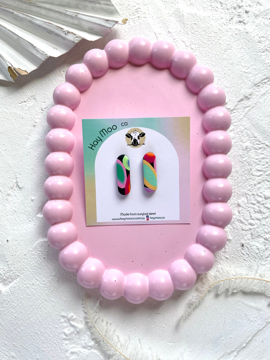'Dark Colour Pop' Long Oval Stud