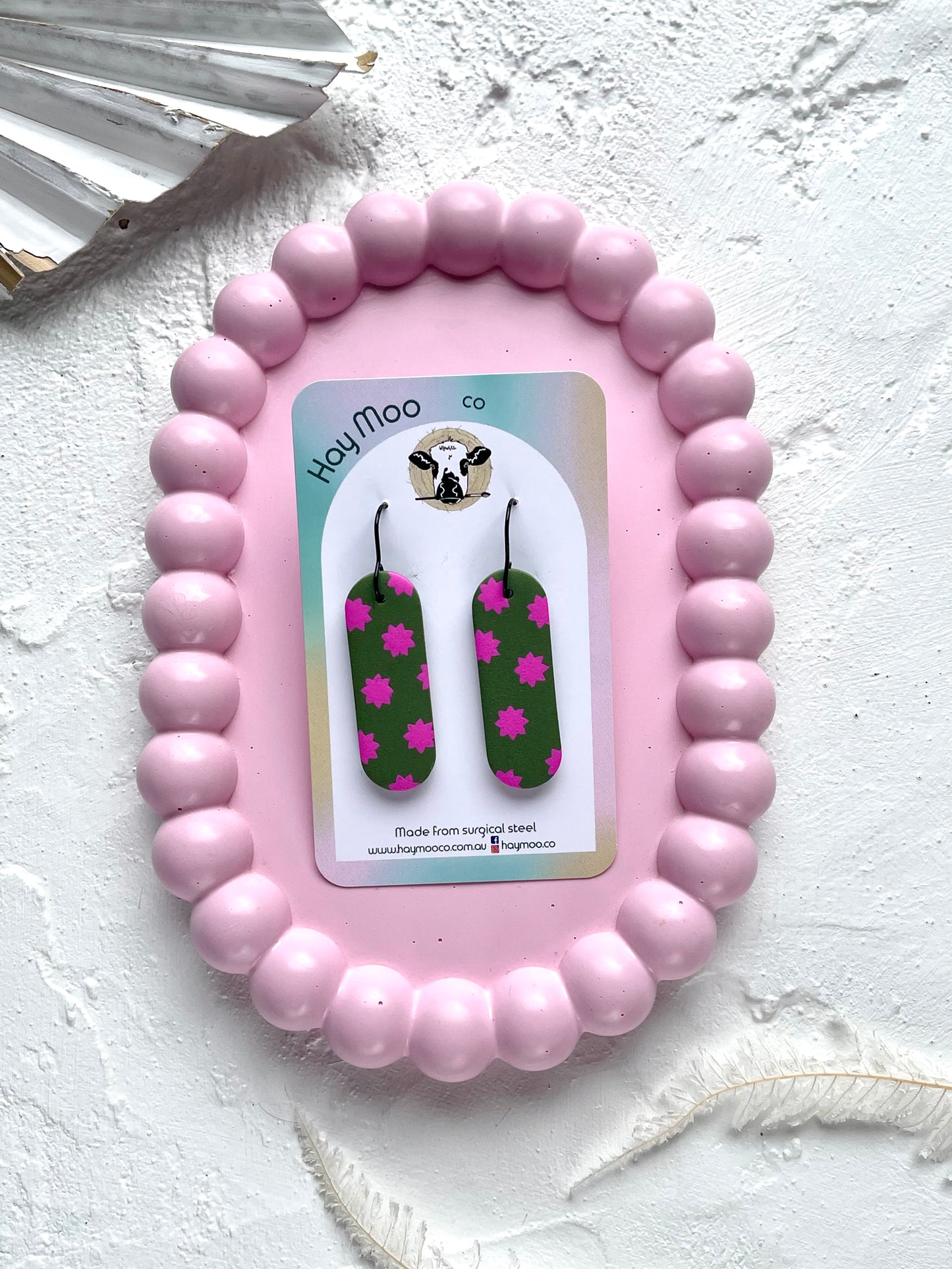 'Star Fern' Long Oval Dangle